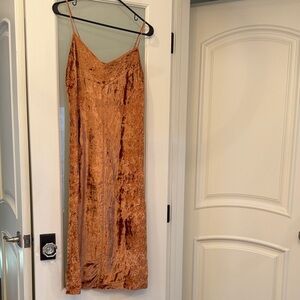 Anthropologie Velvet Slip Dress in Rust Orange